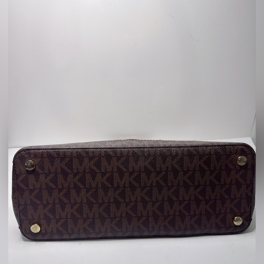 Michael Kors Lynn Brown Lugg MK Printed Large Satchel Bag - Picture 6 of 15